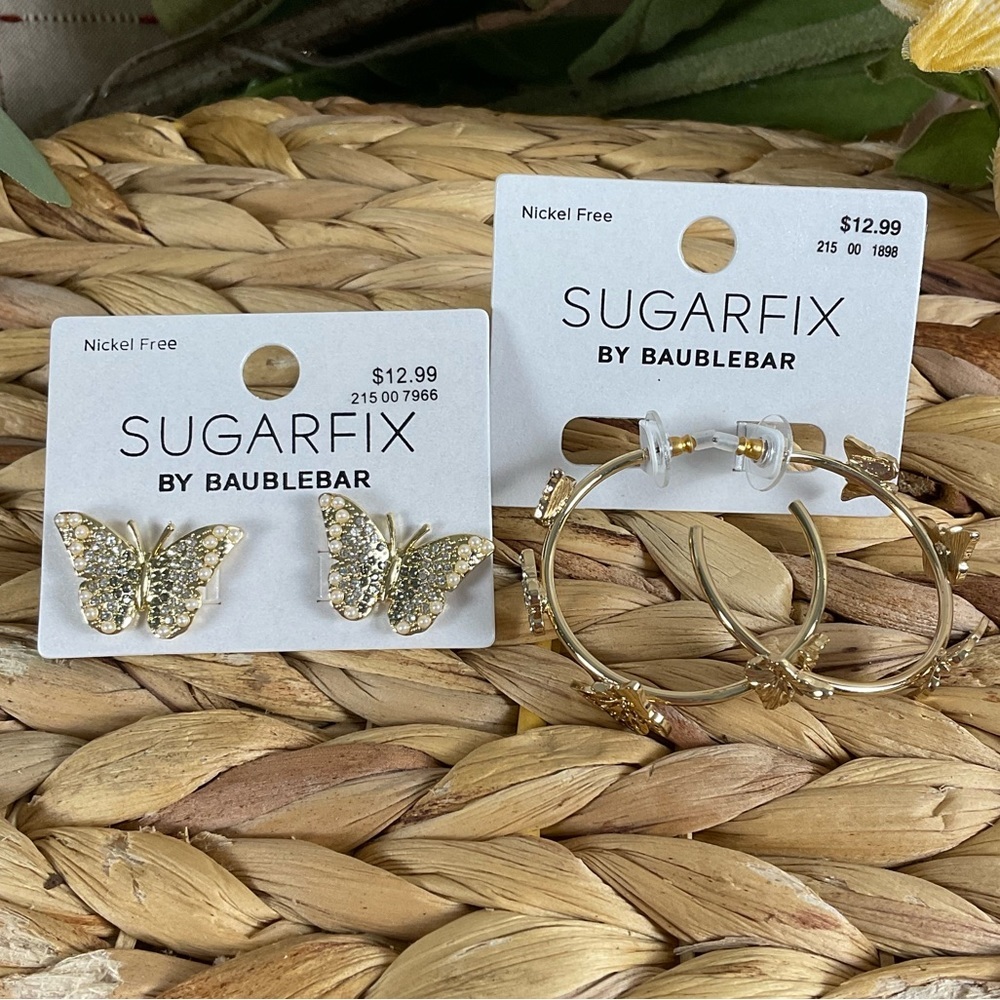 SugarFix by Baublebar For the Love of Butterflies Earrings Set Gold Tone Hoops
